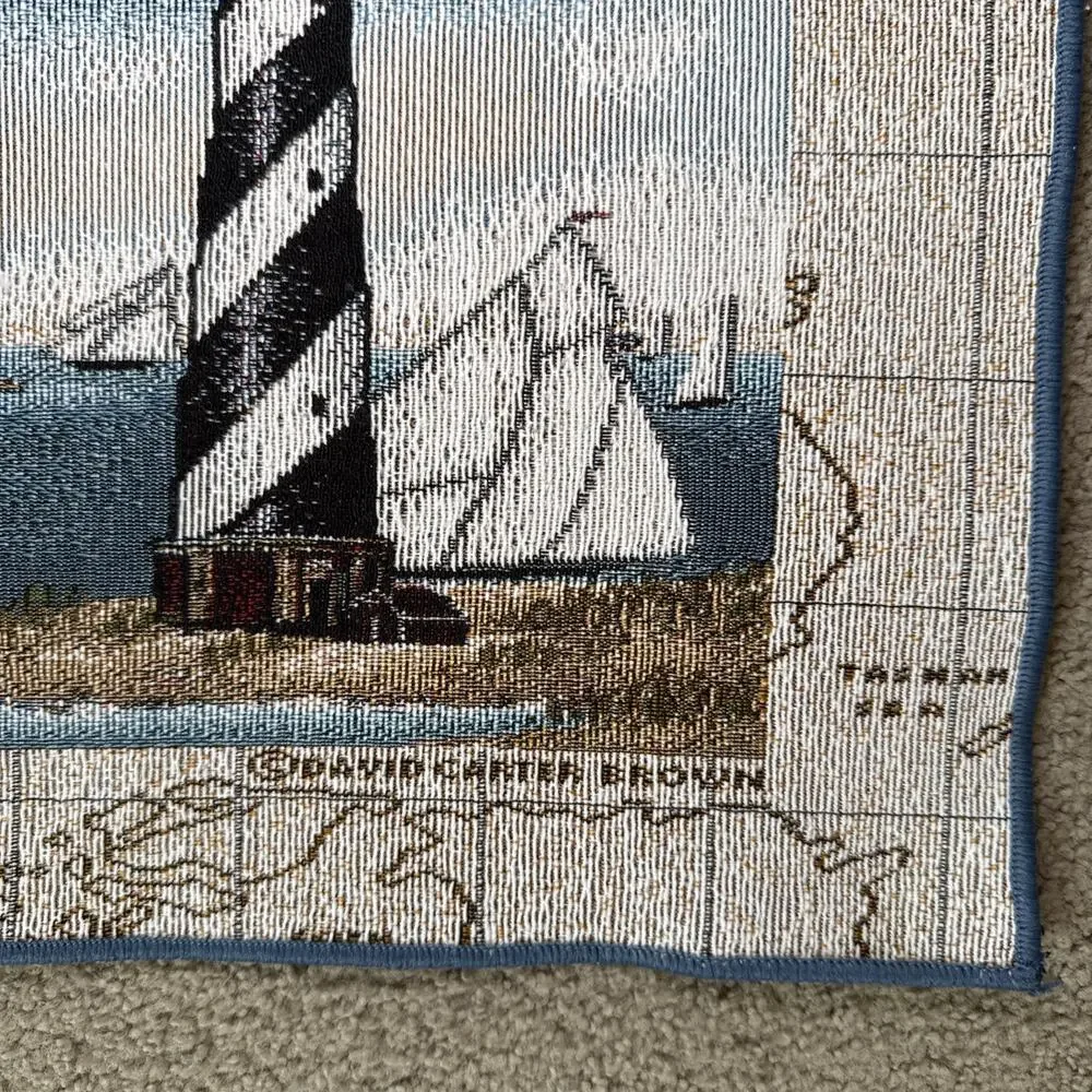 Pair Nautical Lighthouse Sailboat Woven Tapestry Placemats Coastal 18x12 Vtg